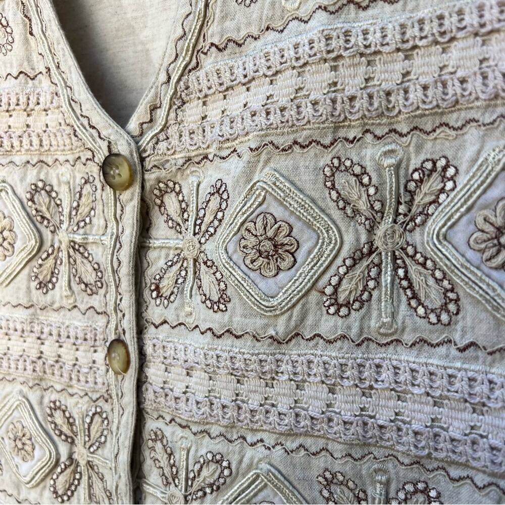 Vintage Cottagecore Pastel Embroidered Linen Cotton Blend Vest Granola Gorp MED - Picture 3 of 5